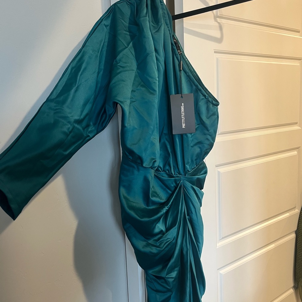 PrettyLittleThing Teal Satin Dress